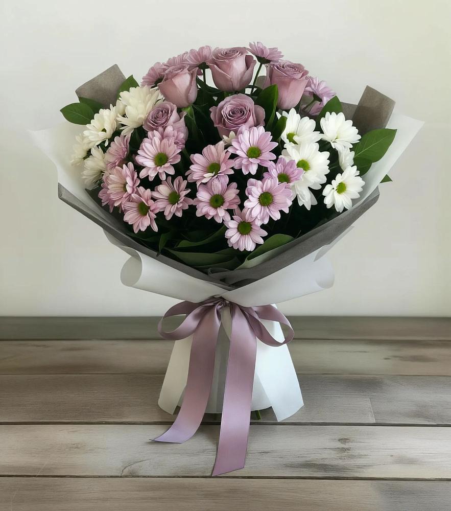 Букет цветов из: Хризантемы и Розы в Доры