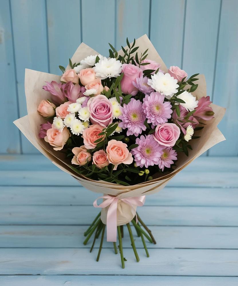 Букет цветов из: Хризантемы, Розы и Альстромерии в Доры