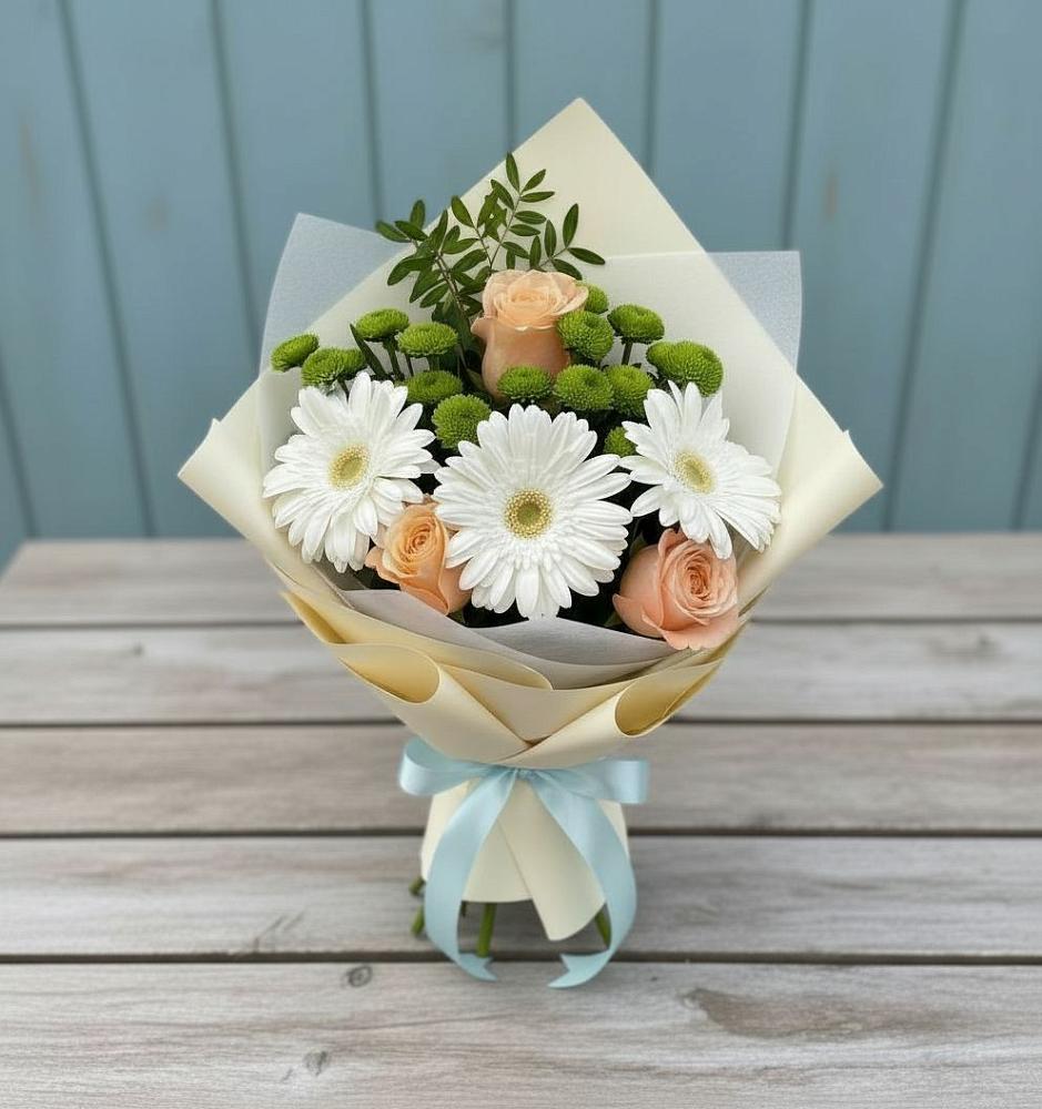 Букет цветов из: Герберы, Розы и Хризантемы в Доры