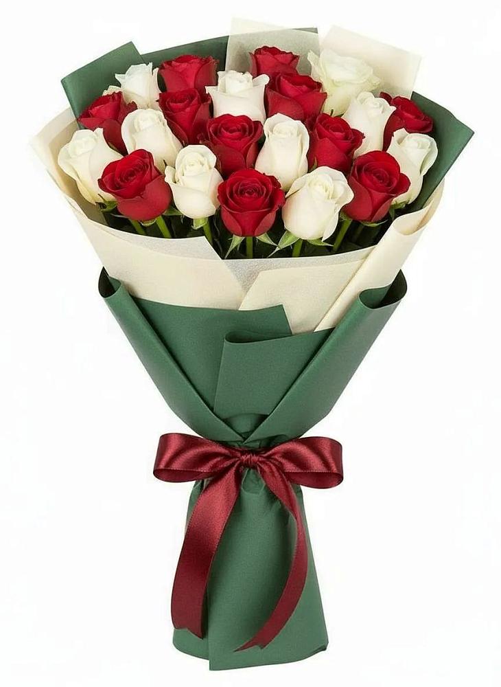 Букет Микс из красных и белых роз в Доры