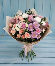 Букет цветов из:  Хризантемы, Розы и Альстромерии #REPLACE_PRED# Доры