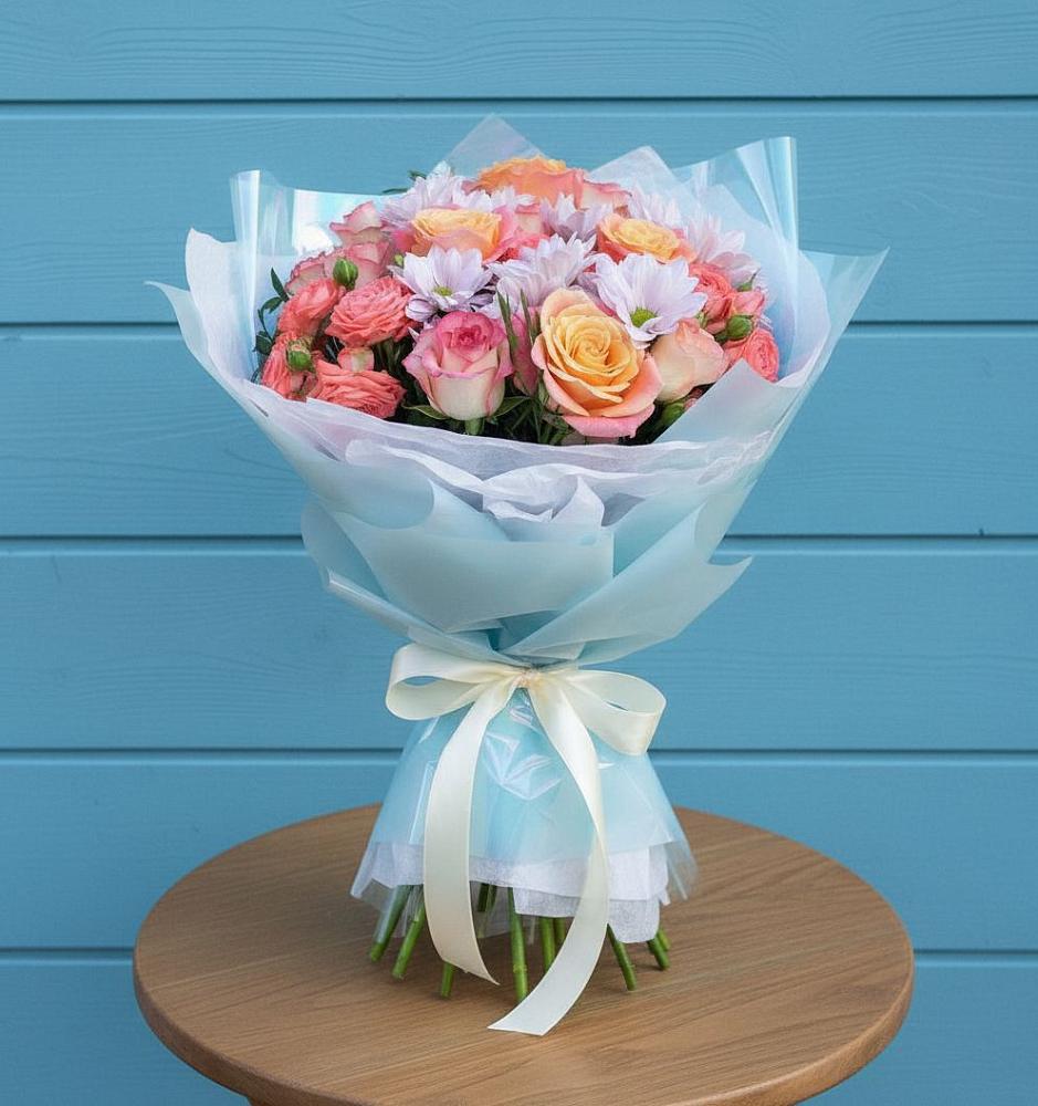 Букет цветов из: Хризантемы и Розы в Доры