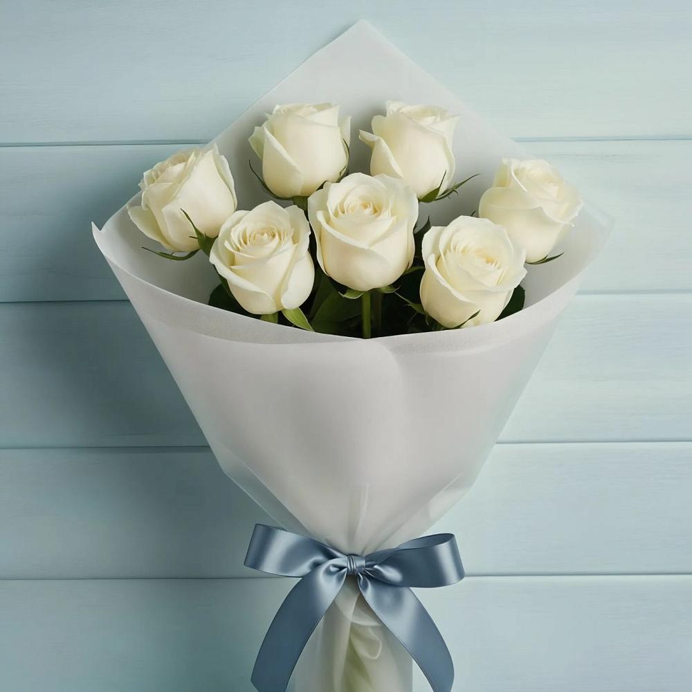 Букет 7 Белых роз Эдлесс Лав в Доры